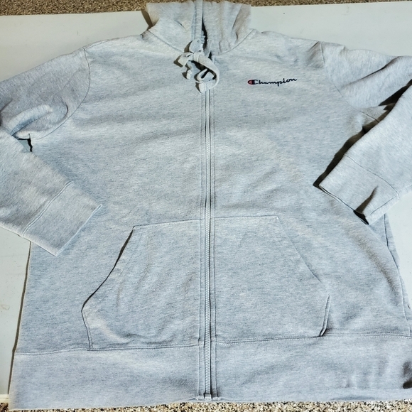Champion Embroidered Lt. Grey Long Sleeve Zippered Sz L Hoodie - Picture 6 of 11